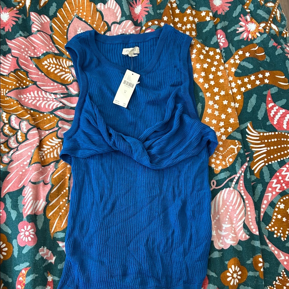 Blue Sleeveless Sweater Top